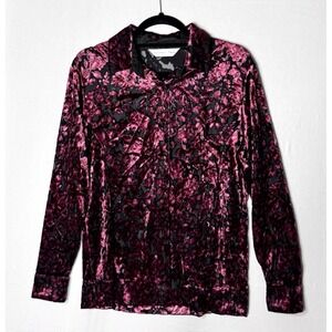 Y2K Velvet Burnout Top Sz M Burgundy Black Whimsygoth Floral Button Fairy Grunge